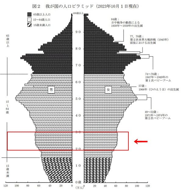 日本の人口年齢ピラミッド図